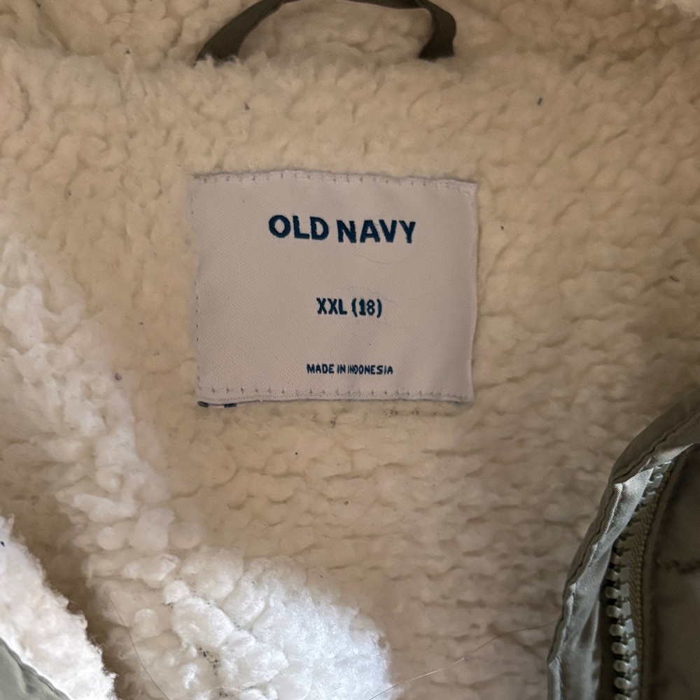 Old Navy Cream Sherpa-Lined Jacket with Olive Trim